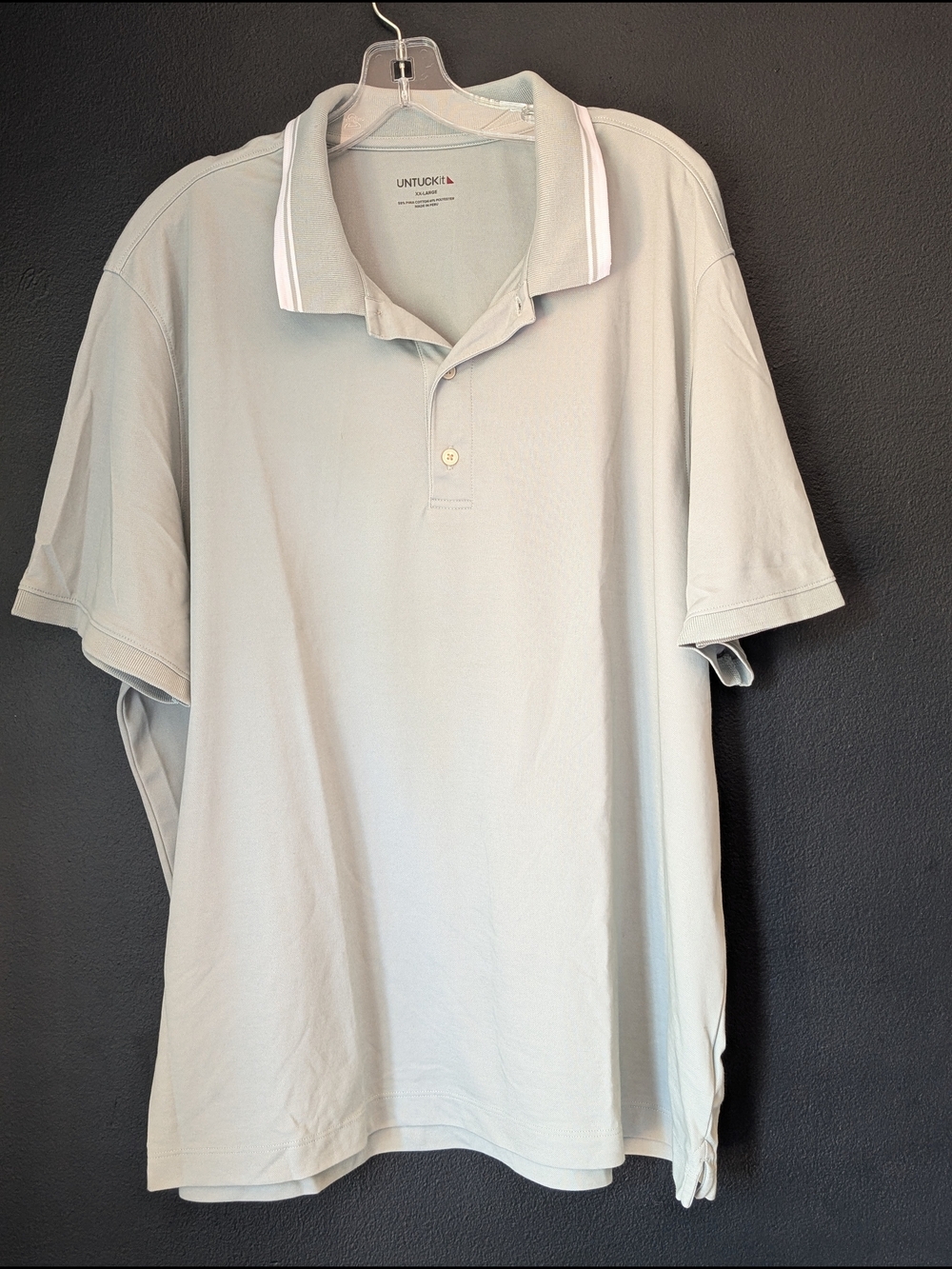 UNTUCKit Men's Slate Green Polo with White-Trim Collar #1